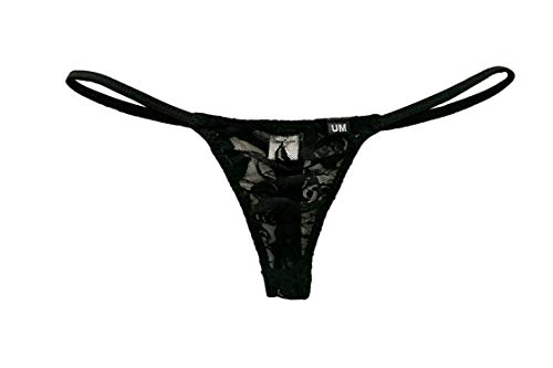 Yomie Hommes String Slips Sexy Dentelle T-Back Jockstrap Briefs sous-vetements Transparent Respirant Thong Erotique Taille Basse Tanga,L,Noir