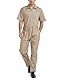 TopTie Herren Arbeitsoverall Kurzarm Overall Herren Arbeitskleidung mit Elastischem Bund- Khaki S