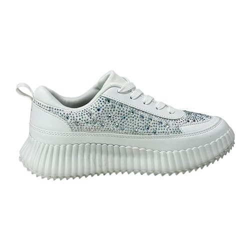 Women's Rhinestone Fashion Athletic Lace up Light Weight Sneakers3
