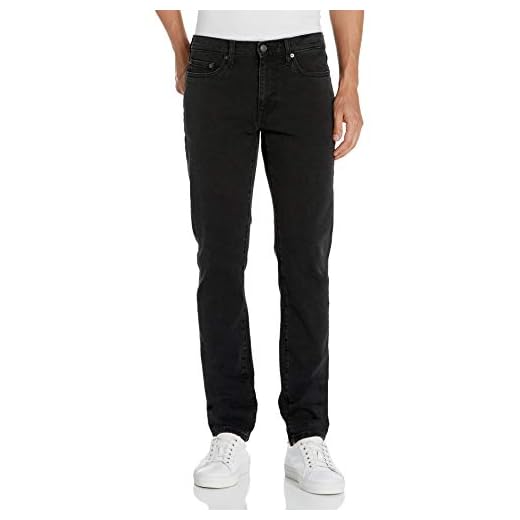 Amazon Essentials Pantalón Vaquero Elástico de Ajuste Entallado Hombre, Negro Efecto Lavado, 32W / 32L