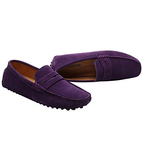 Image of ANUFER Men's Suede Leather Penny Loafers Comfort Driving Shoes Moccasin Slippers