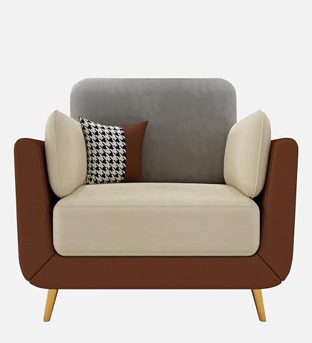 Image of Black Wood Modern Montez Luxurious Velvet 1 Seater Sofa for Bedroom, Living Room, Dining Room, Drawing Room, Home Office in Bug Resistant Wood (Brown & Beige, 1 Seater)