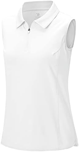 BGOWATU Women’s Sleeveless Golf Polo Shirts 1/4 Zip Tennis Tank Tops with Collar UV Protection Quick Dry