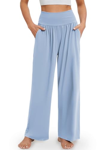 Image of Gracyoga Wide Leg Yoga Pants for Women Casual Loose Cozy Sweatpants High Waisted Lounge Pajama Flowy Pants With Pockets