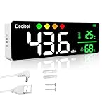 H HOLDPEAK Sound Level Meter 30~130 dB Decibel Meter, Wall Hanging Sound Level Meter 11in Large LED Display Humidity + Temperature(℃), Digital SPL Noise Level Meter for Home, Construction site