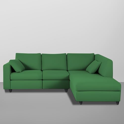 Image of Florian RHS 4 Seater L Shape Sofa Set for Living Room (Green Fabric) Premium Fabric Sofa