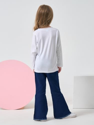 Image of Toddler Girl Clothes Long Sleeve Cartoon & Letter Graphic Top + Fruit Stationery Print Flared Leg Pants