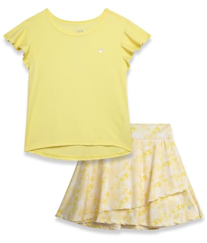 Image of RBX Girls Athletic Skort Set - 2 Piece Ribbed Short Sleeve Tee and Athletic Skort for Girls (Sizes: 7-12)