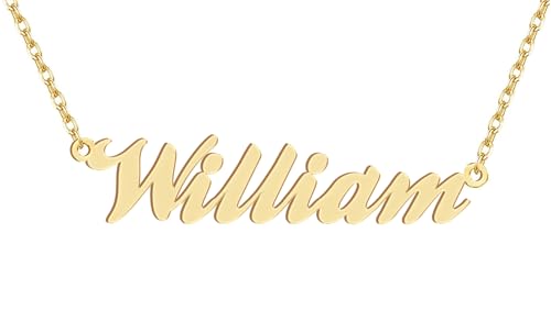 Dancing Wolf 18k Gold Plated William Name Necklace Stainless Steel Nameplate Necklaces Jewelry for Womens Moms