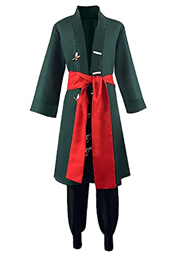 Roronoa Zoro 2nd Cosplay Costume Outfits One Piece Kimono Robe Halloween Cloak Cape Suits Green for Men (Small, Roronoa Zoro)