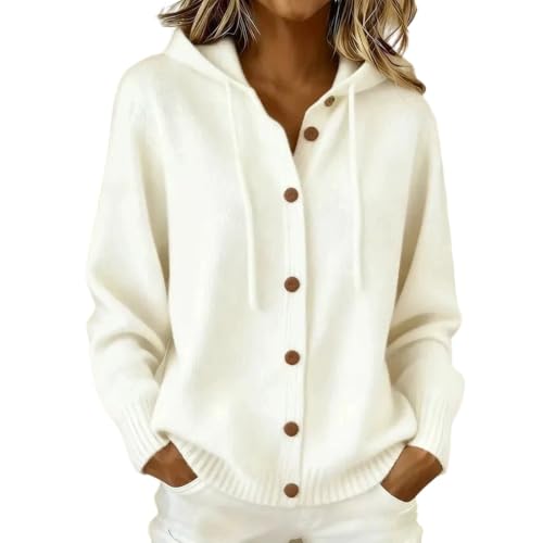 JiXiang Sweaters for Women Button Up V Neck Open Front Drawstring Knit Hoodies Lounge Pullover Tops Cozy Work Fall Outerwear - image 2