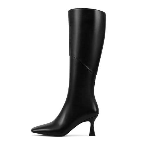 Square Toe Knee High Boots for Women with Kitten Heel Full Side Zipper2