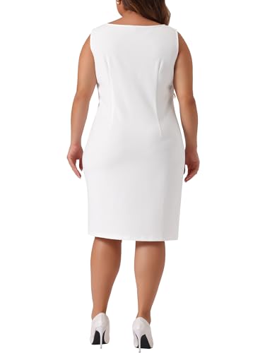 Image of Agnes Orinda Plus Size Sheath Dress for Women Sleeveless Boat Neck Casual Straight Pencil Work Dresses