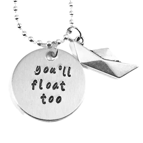 Pennywise It You'll Float Too Hand Stamped Necklace with Paper Boat Charm