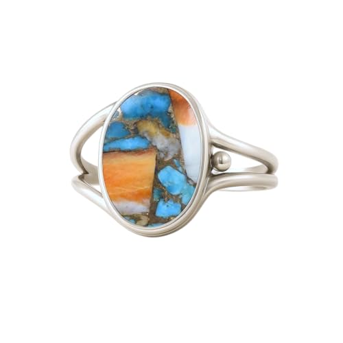 Bague œil de tigre en argent sterling 925 femme avec pierre ovale