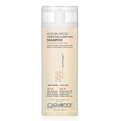 GIOVANNI ECO CHIC 50:50 Balanced Hydrating Clarifying Shampoo - Leaves Hair pH Balanced for Over-Processed Hair, Provides Moisture & Protection, Salon Quality, No Parabens, Color Safe - 8.5 oz