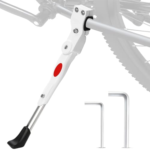 自転車サイドスタンド バイクキックスタンド アルミ合金製 長さ調節可能 簡単取り付け 24-29インチ~700C対応 ロードバイク/クロスバイク/マウンテンバイクに適用 ネジとレンチ付属(ホワイト)