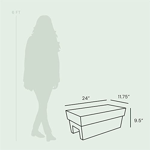 Bloem Finley Deck Rail Rectangle Planter: 24" - Cement - Matte Finish, Fits Rail Sizes 3"-6", 100% Recycled Plastic Box, For Indoor And Outdoor Use, Gardening, 7.5 Gallon Capacity #TOP3