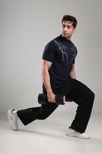 Image of GROW Stylish Gym T Shirts for Men Workout | Cotton and Spandex Quarter Zip Back Printed Collar T Shirts for Men Half Sleeves