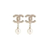 Crystal Pearl Drop Earrings, Gold Design with Rhinestones, Classic Dangle Style