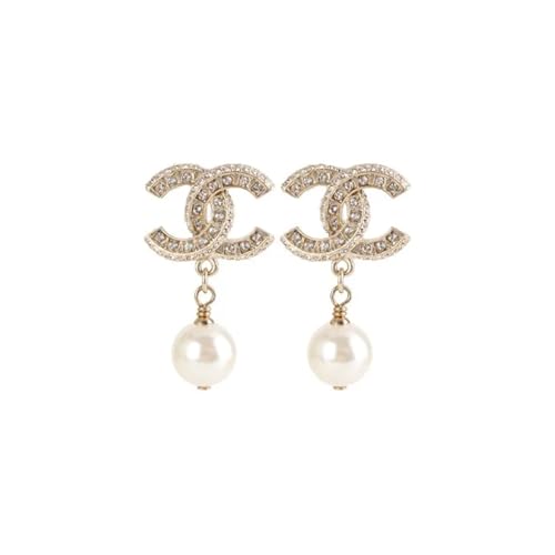 Crystal Pearl Drop Earrings, Gold Design with Rhinestones, Classic Dangle Style