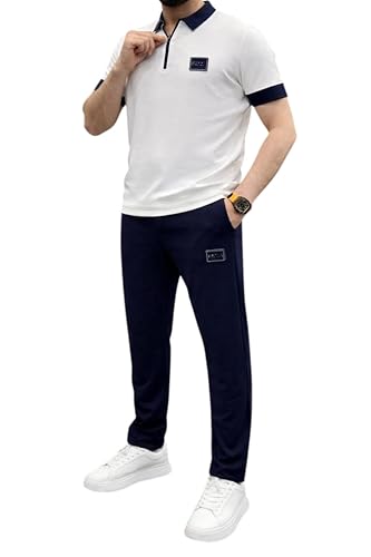 MEZA Men's Casual Sports Set Half Zipper Polo Pants Summer L...