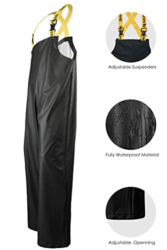 FWG Rain Suit Gear for Men Heavy Duty Waterproof Workwear Jacket and Bib Pants with Hood Made from Soft Fabrics for Easy Mobility(Black,M)