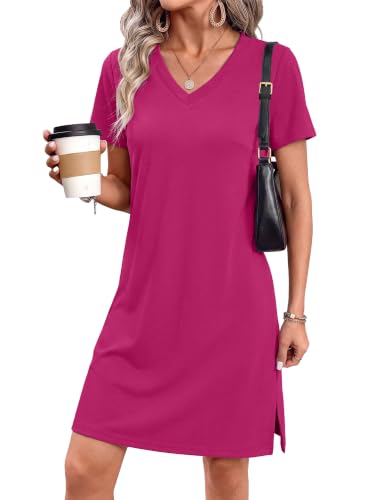 Image of RUMIA Summer Dresses for Women 2026 V-Neck Casual Sundresses T-Shirt Dress