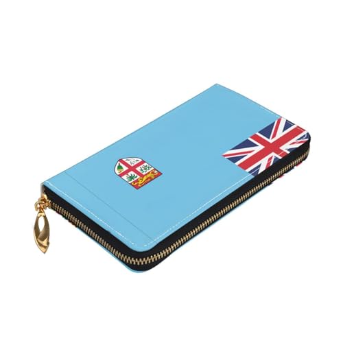 TYUMHFiji Flag Leather long clutch wallet with 12 card slots and 3 full pockets for cash, designed for fashionable women.3