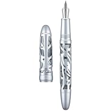 Asvine P80 Piston Filling Fountain Pen Bock Fine Nib, Spider Skeleton Transparent Gray Acrylic Pen Case and Wrench Set