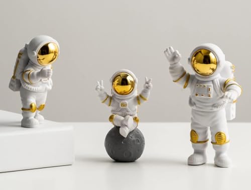 Image of VRB DecTM 3Pcs Astronaut Figurine Spaceman Statue Ornament Toys Statue for Showpiece Home Room Office Desktop Decoration /Car Dashboard /Perfect Valentine Items (3 Pcs Big Golden Astronaut showpiece)