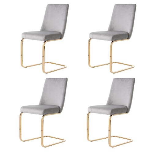 Juego de 4 sillas de comedor de terciopelo con respaldo de diamante, elegantes sillones tapizados con patas de metal, acento gris y dorado para sala de estar, comedor, oficina, cocina, capacidad de