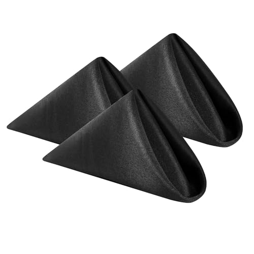 Cloth Napkins 20x20 inch Washable Polyester Dinner Napkins Soft Table Napkins for Wedding Party Dining Banquet(Black,12PCS)