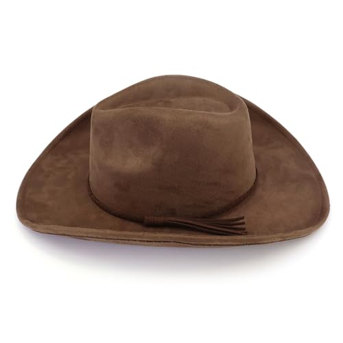 Image of Western Cowboy Hat for Women Men Classic Fedora Hats Wide Brim Suede Cowboy Hat for Women with Buckle Belt