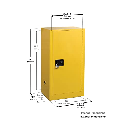 Image of Justrite 20 Gallon Manual Close Paint and Ink Safety Cabinet, 18 Gauge Steel, 2 Shelves, 23 inch x 44 inch x 18 inch, 1 Door Combustibles Cabinet, Made in The USA, Red, 891511