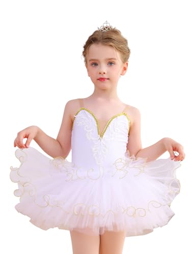 Mecceos Ballet Tutu for Girls Ballerina Swan Lake Costume Toddler Leotard Ballet Dance Costumes (2-3T P032-White)