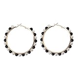 1 par de pendientes. FlYHIGH Pendientes Colgantes de aro Grande Pendientes de Perlas Blancas Negras Pendientes de Bucle Circulares Mujeres