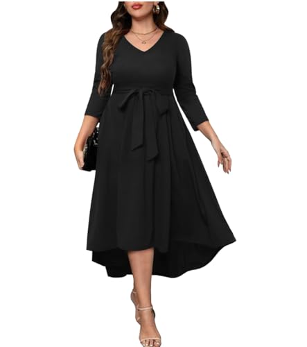 Image of C4D Women Plus Size V-Neck Party Cocktail High-Low Maxi Dress