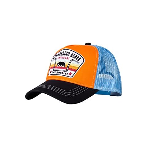 King Kerosin Men's Trucker Cap | Front Patch | Baseball Cap | Biker | Mesh | Casual Fashion | Chopper | Motorcycle | California | Rebel Californian Rebel, orange, One Size Cover