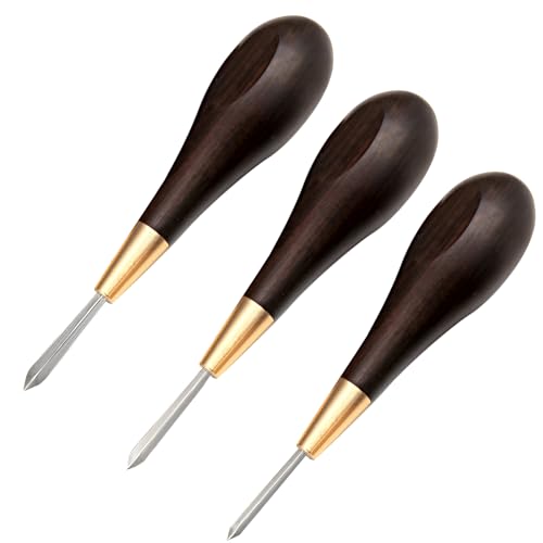 CDIYTOOL Lot de 3 alênes de couture en forme de diamant, manche en bois noir ébène pour travaux manuels, outils de couture à la main, 3 mm, 4 mm, 5 mm
