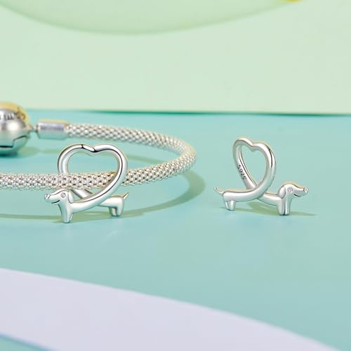 Abalorio de perro salchicha en plata 925 con zirconia para pulsera Pandora 6