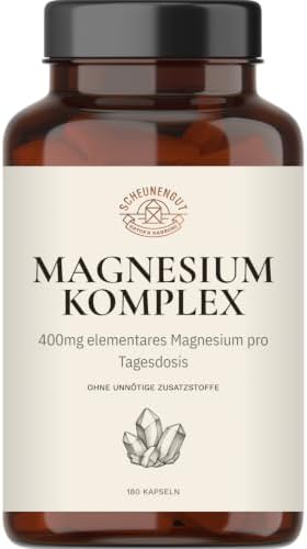Magnesium Komplex - Magnesium Kapseln -Stark- Vegan DE SCHEUNENGUT® | Intensiv-Formel Magnesium Komplex Hochdosiert mit Magnesium Bisglycinat, Malat, Dicitrat, Oxid -Laborgeprüft-