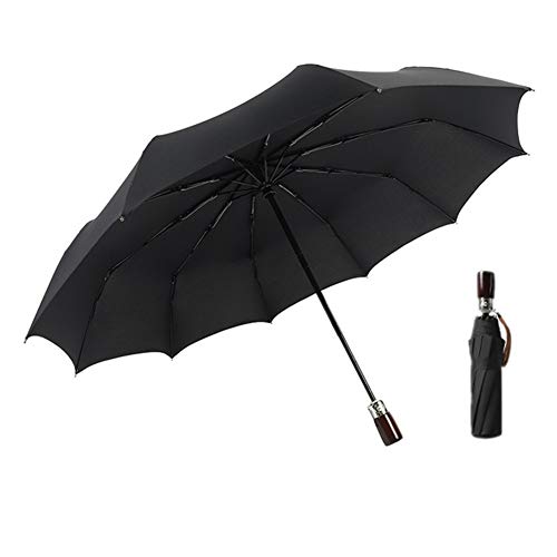 DC CLOUD Sturm Regenschirm Automatischer Regenschirm Regenschirm Groß Taschenschirm Regenschirm Damen Mit wasserdichte Beschichtung Und Holzgriff Geeignet Für Regenschutz Black,One Size Cover