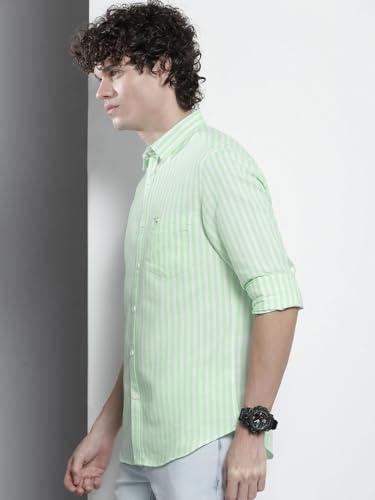 Image of The Indian Garage Co Men Regular Fit Striped Full Sleeves Cutaway Collar Casual Shirt