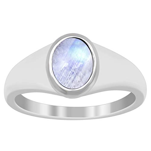 Shine Jewel Conjunto Bezal Arco Iris Piedra de la Luna Anillo apilable de Plata de Ley 925 para...