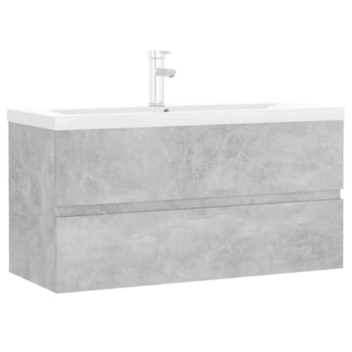 vidaXL Mueble con Lavabo Armario Tocado Fregadero Aseo Cuarto de Baño Inodoro Ducha Bañero Mobiliario Robusto Estable Contrachapada Gris Hormigón