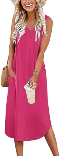 Ekouaer Cotton Nightgowns for Women Sleeveless Sleepshirt Long Sleepwear Tank Nightshirt Maxi Casual Dress with Pockets S-2XL