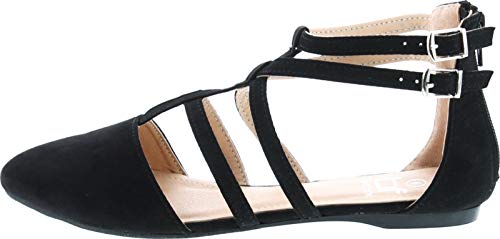 Abela-1 Women's Double Ankle Strap T-Strap Ballerina Flats Half Size Big2