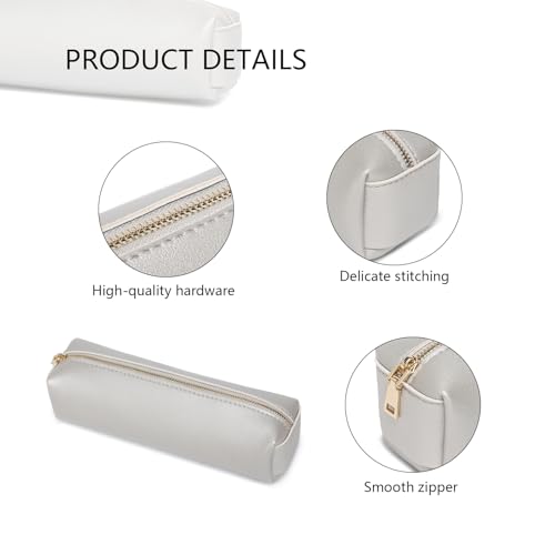 Image of Pencil Case Small Zipper Pen Pouch for School Office Art Supplies Stationery Organizer Bag for Pens Markers(Pearl Silver /Faux Leather)