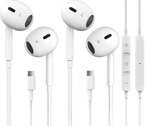 2 Packs USB C Headphones for iPhone 17/16/15 Earbuds with Microphone & Volume Control HiFi Stereo...